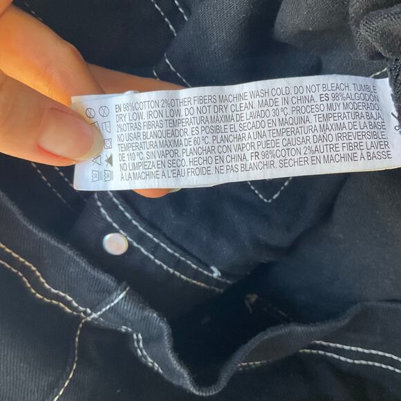 FOREVER 21 Women Overall Bib Above Knee Skirt size M, Black with White Stitches - Picture 10 of 11